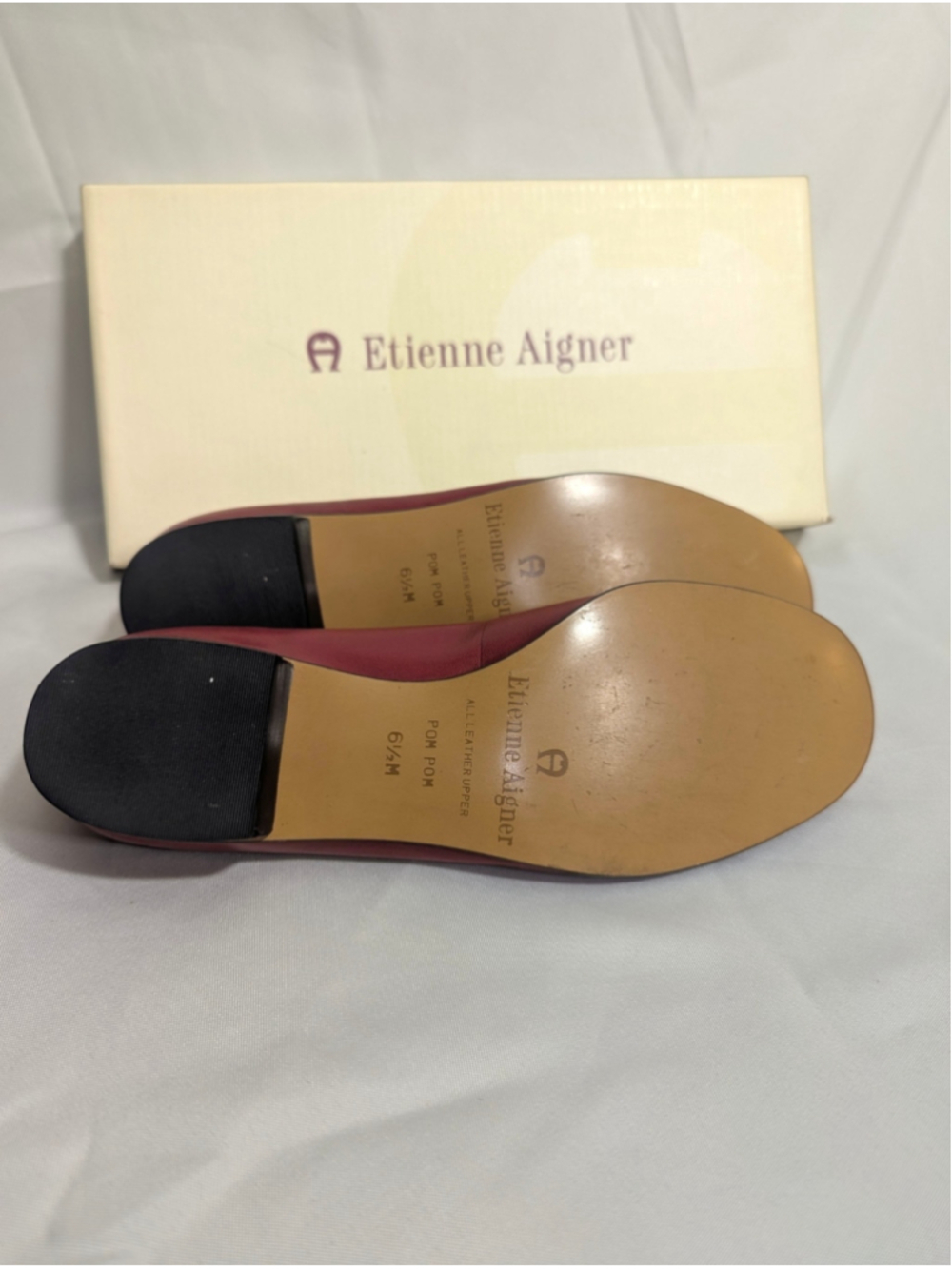 Etienne Aigner Vintage Pom Pom Dark Red Red Leather Flats Size 6.5 - Picture 8 of 12